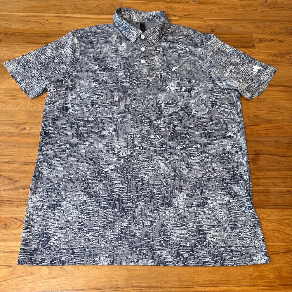 Adidas Golf Polo Men’s Large Navy Pattern Golf Polo Golfer Logo on Chest